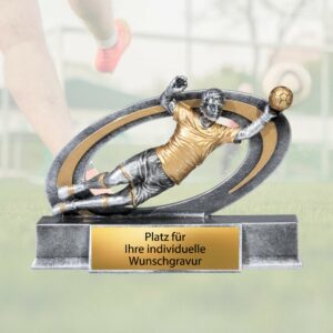 eberin · Fussball Torwart Pokal · Resinfigur Fußball Torwart · Bester Schlussmann · Keeper Auszeichnung · Silber Gold · Fußballpokal mit Gravur · Größe 12 cm