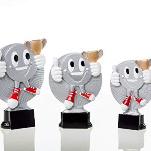 eberin · Kinder-Pokal, Resinfiguren Kids-Trophy, Silber weiß rot, mit Wunschtext, wählbar in 3 Größen, oder als 3er-Serie